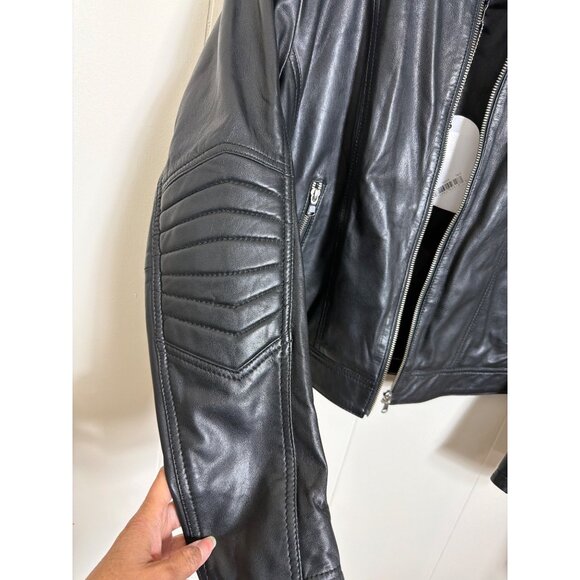 NWT Nordstrom Black Leather Moto Jacket With Quilted Detailing For Women - Picture 13 of 16